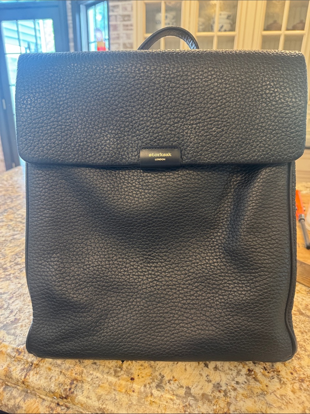 Storksak Black Pebbled Leather Diaper Bag Backpack - St James convertible